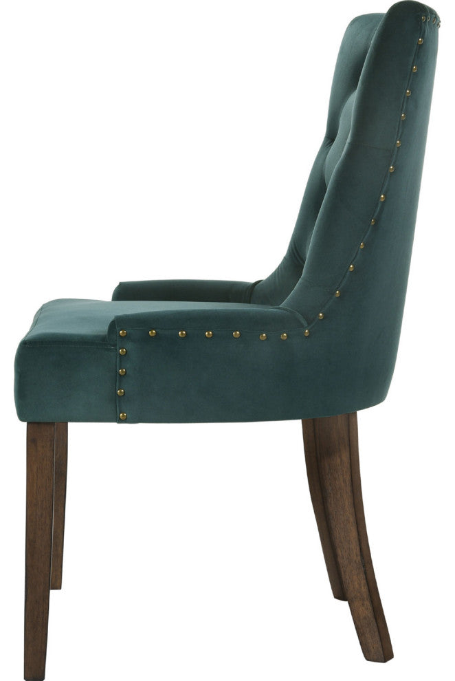 Set of 2 Green Velvet Side Chair, Espresso Finish