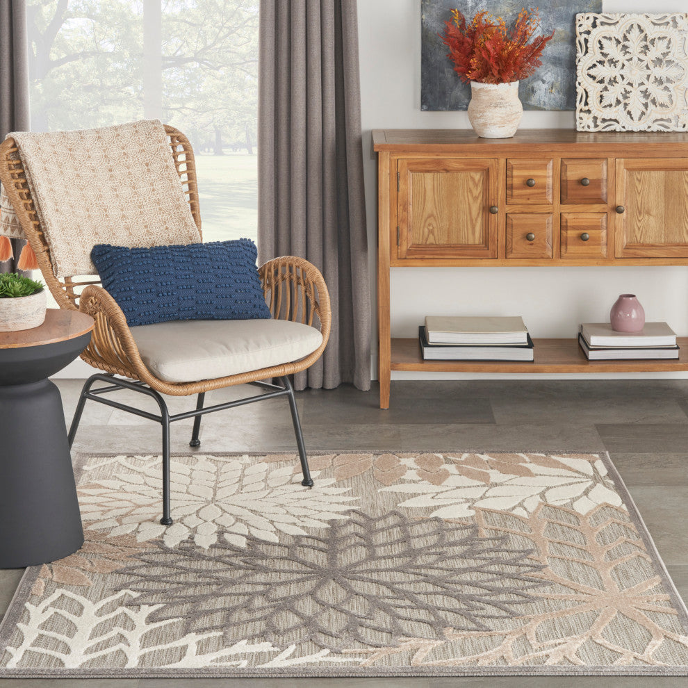 Nourison Aloha 5' x Square Natural Tropical Area Rug