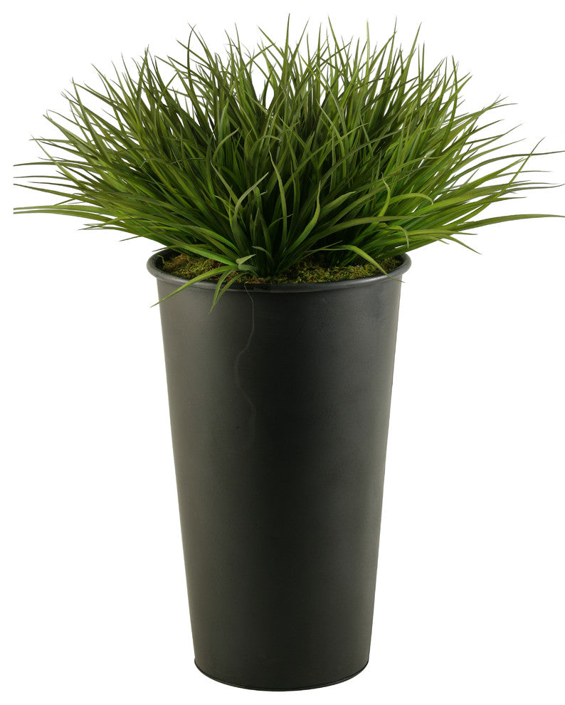 Wild Grass in Tall Round Metal Planter