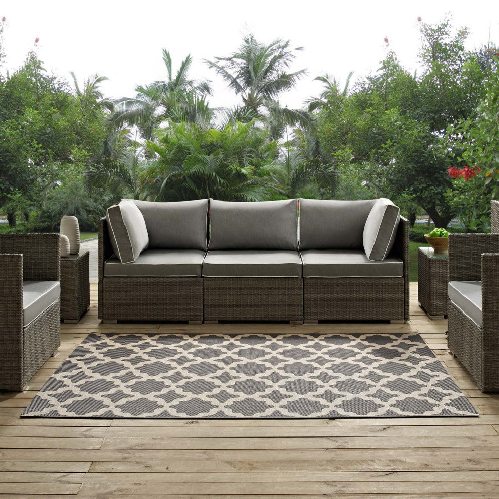 Cerelia Moroccan Trellis 9x12 Indoor and Outdoor Area Rug, Gray and Beige