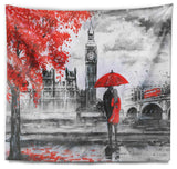 Couples Walking in Paris Landscape Wall Tapestry, 60"x50"
