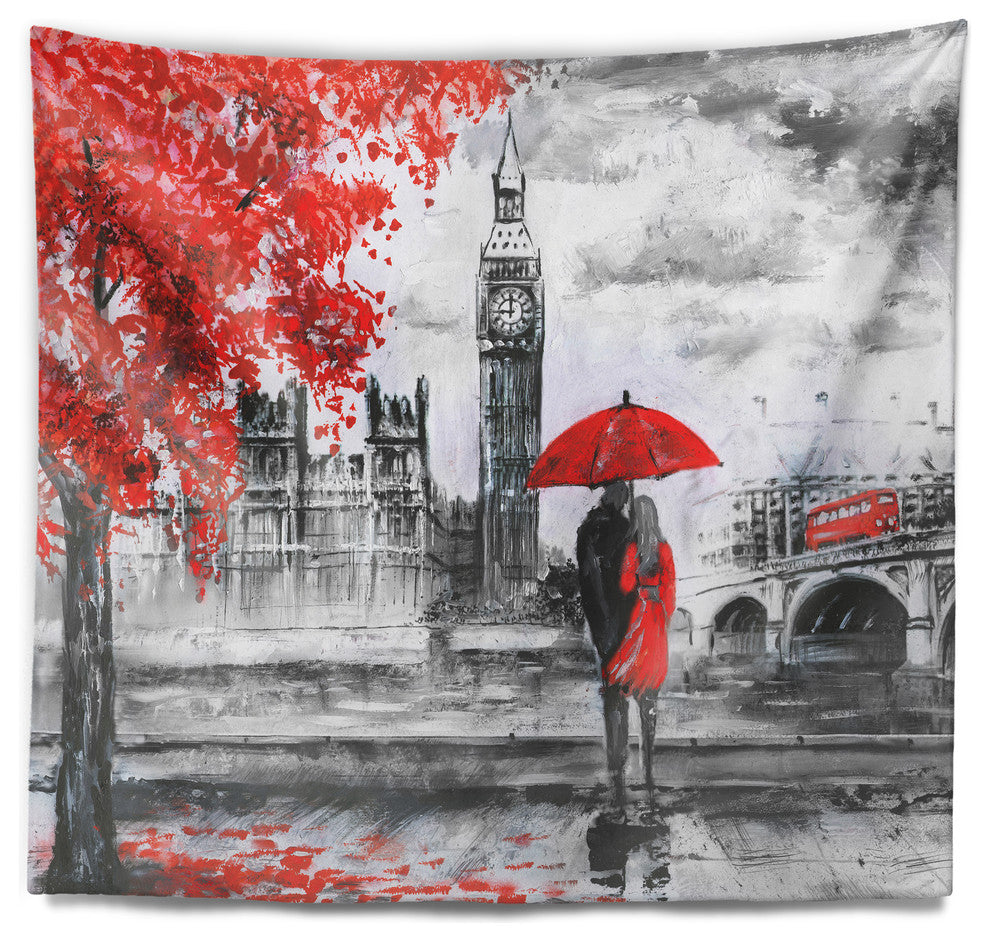 Couples Walking in Paris Landscape Wall Tapestry, 60"x50"