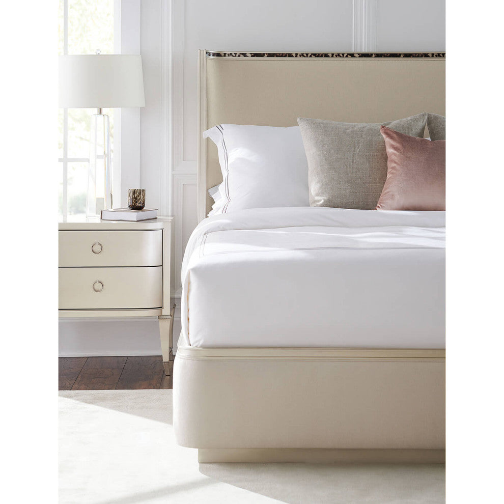 Art Deco Style Upholstered King Bed With Tortoise Inlay