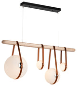 Derby Linear 4-Light LED Pendant, Polished Nickel, Chestnut Leather, Maple
