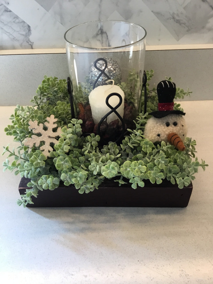 Christmas Candle Tray with Snowman