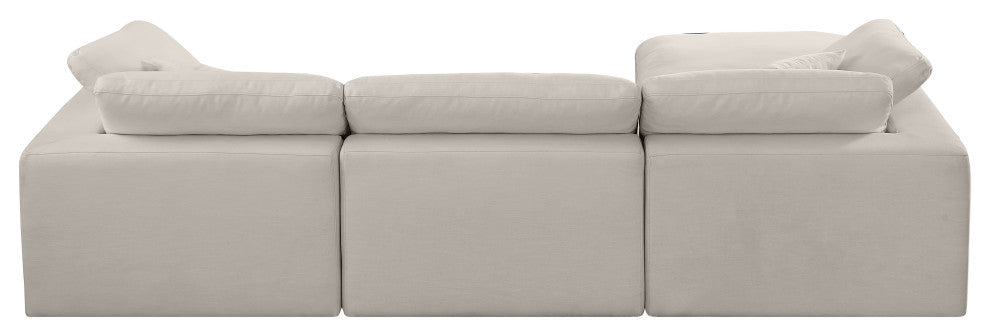 Comfy Upholstered L-Shaped Modular Sectional, Beige, 4-Piece: 1 Armless Chair, 2 Corner Chair, 1 Ottoman, Linen Textured Fabric
