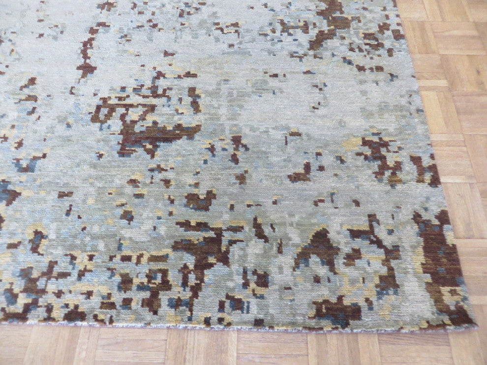 9'2x11'8 Handmade Soft Aqua Blue Modern Abstract Oriental Rug Wool