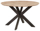 LeisureMod Ravenna 47" Round Wood Dining Table With Modern Metal Base