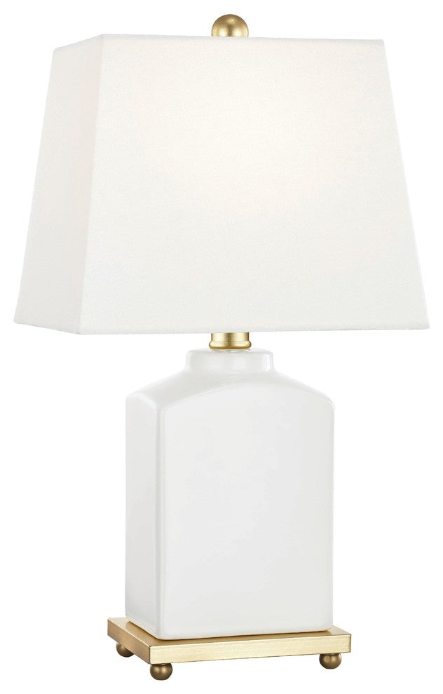 Brynn 1 Light Table Lamp, Cloud, Aged Brass Accent, Off White Linen Shade