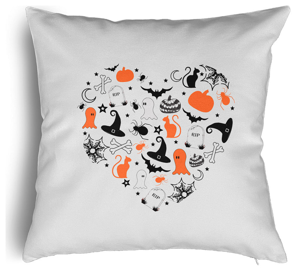 Halloween Heart Accent Pillow With Removable Insert, Traditional Orange, 20"x20"