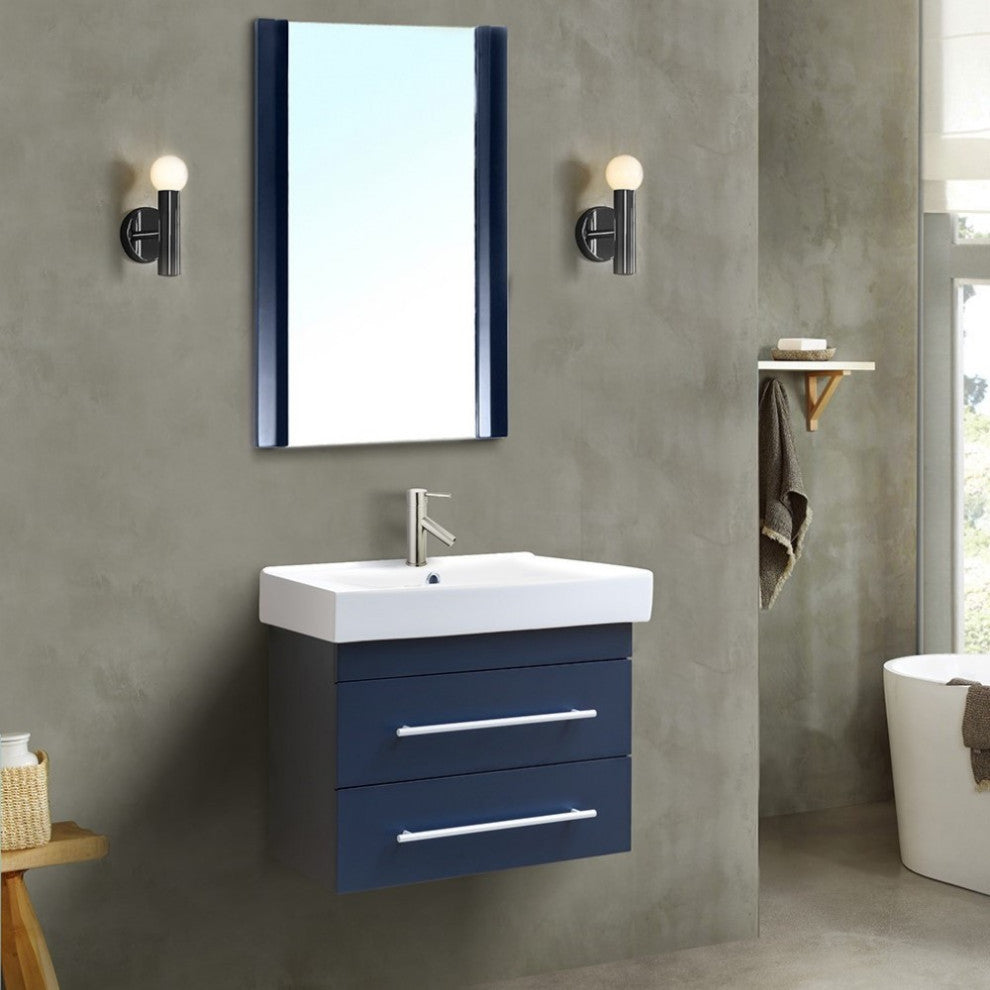 24.25" Single Wall Mount Style Sink Vanity, Wood, Dark Gray