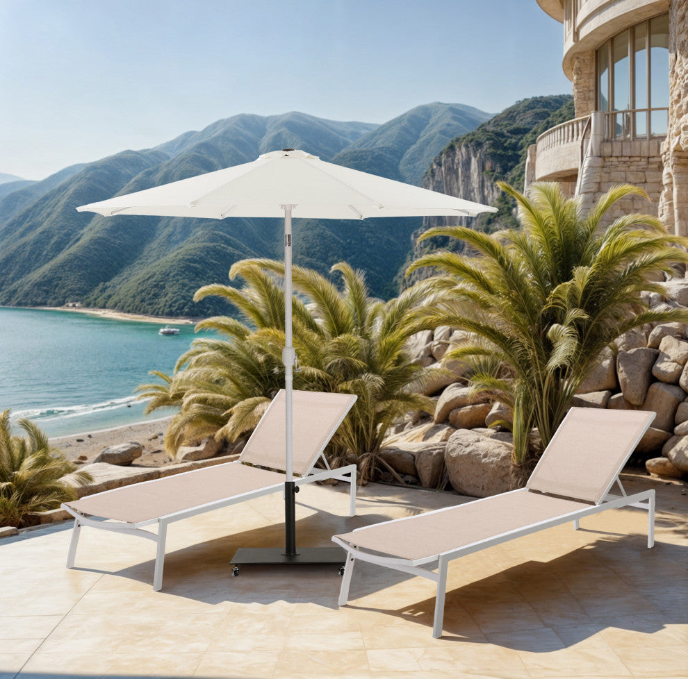 Fiji Patio Umbrella and Base, White, Matte White Pole, Matte Black Belize Base