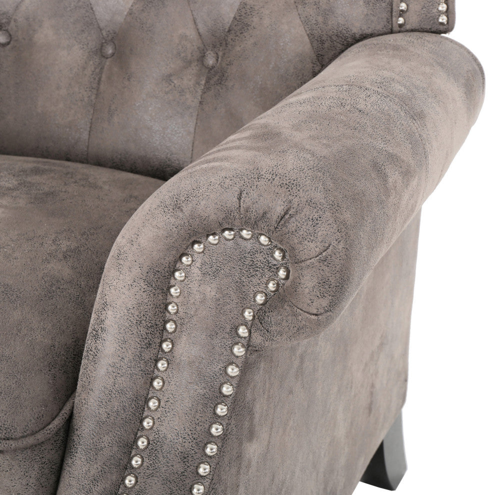 GDF Studio Walder Contemporary Tufted Fabric Recliner with Nailhead Trim, Warm Stone