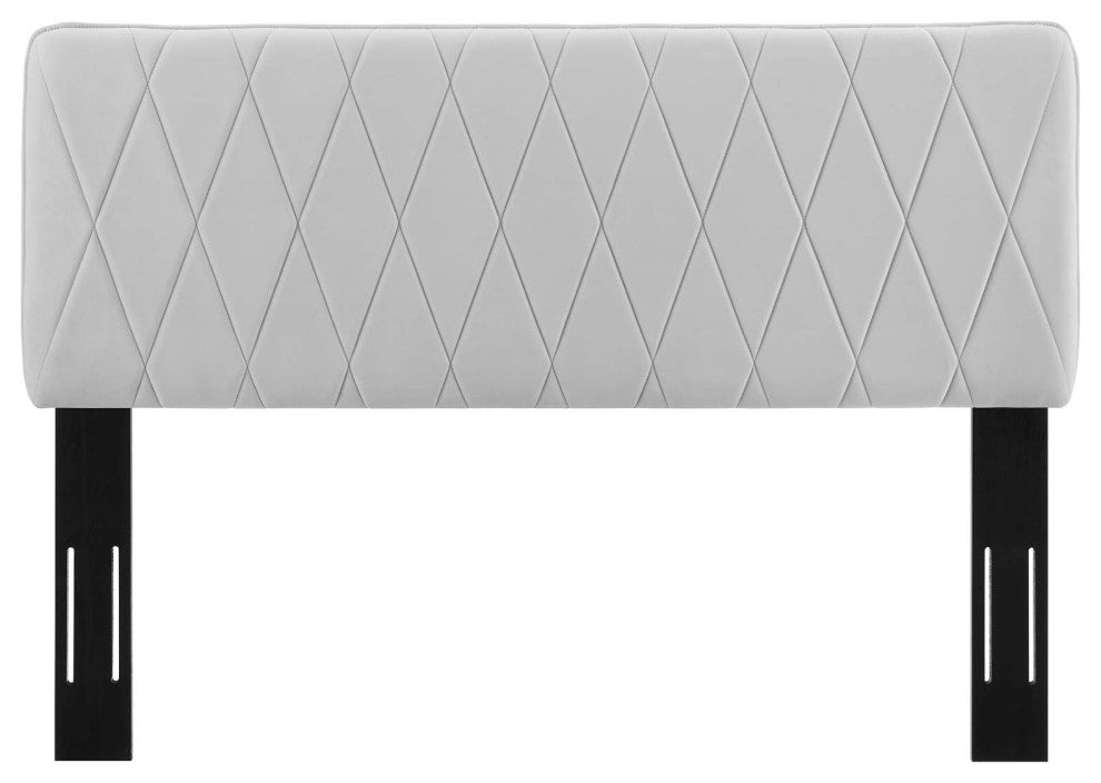 Headboard, Full Queen Size, Velvet, Light Gray, Modern Contemporary