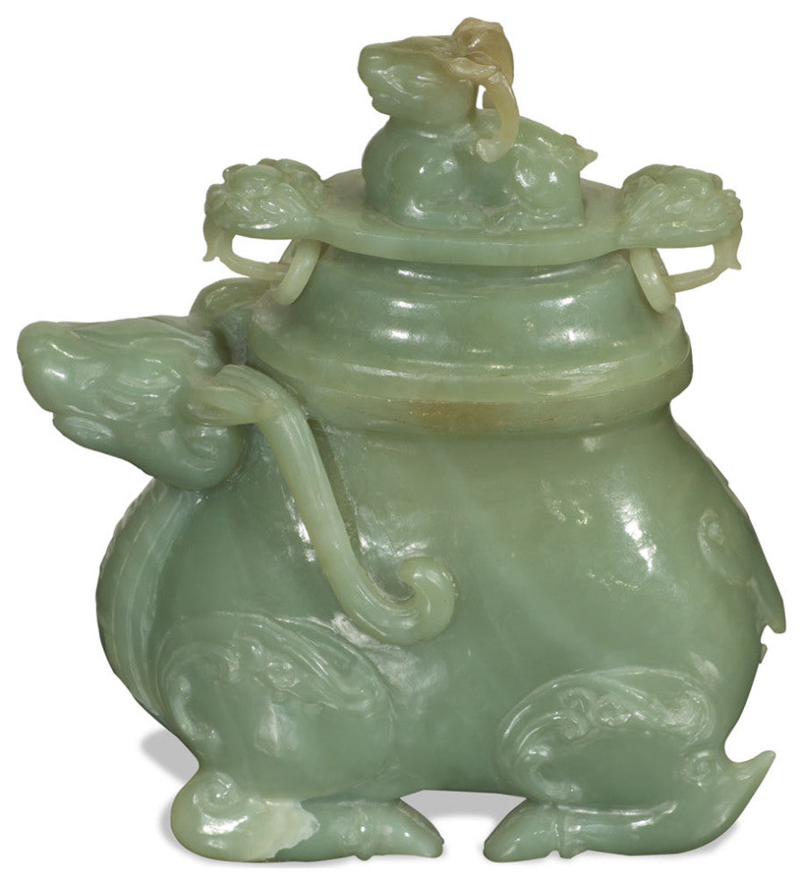 Chinese Jade Mythical Bull Incense Burner Pot