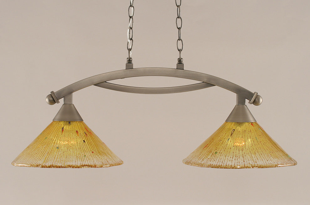 Bow 2 Light Island Light In Brushed Nickel, 12" Gold Champagne Crystal Glass