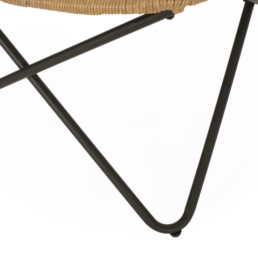Juan Outdoor Wicker Accent Chairs, Set of 2, Light Brown/Black