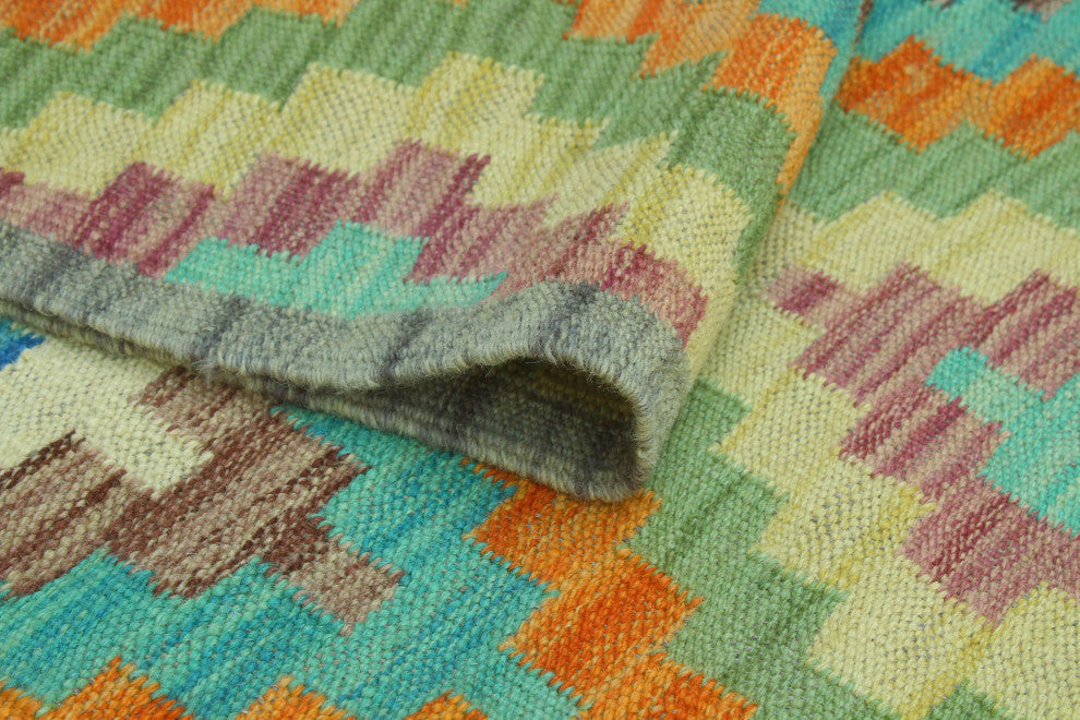 Sangat Kilim Brayden Rust/Turquoise Runner, 2'7x12'10