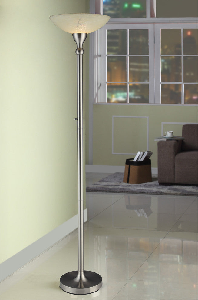 71" Fluorescent Torchiere Floor Lamp With Hand-Painted Alabaster Glass Shade