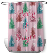 70"Wx73"L Merry and Bright Shower Curtain, Light Pink