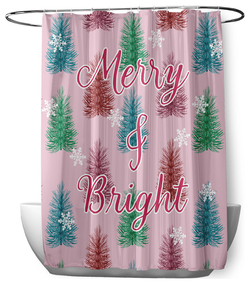 70"Wx73"L Merry and Bright Shower Curtain, Light Pink