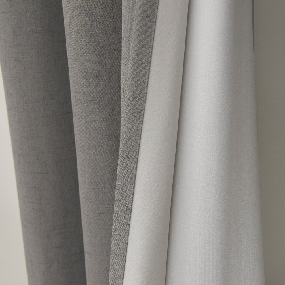 Linen Look Grommet Blackout Curtains with Coating, Grey, 52"x84"