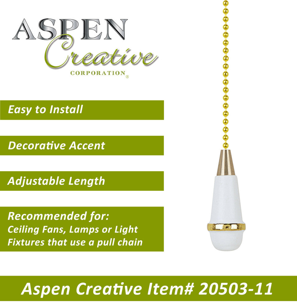 Aspen Creative 20503-X, 12" Wooden Knob Pull Chain with Polished Brass Accents,