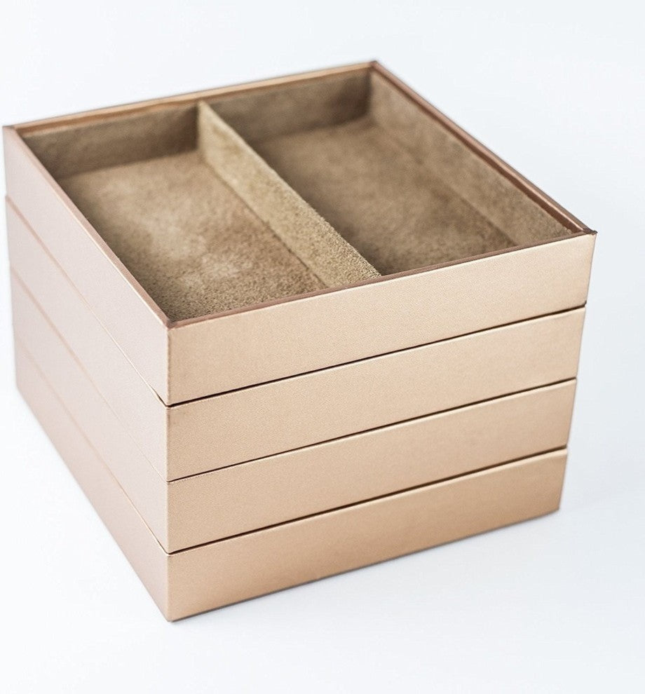Stackable Jewelry Trays Organizer Storage, Camel Brown, Set of 4