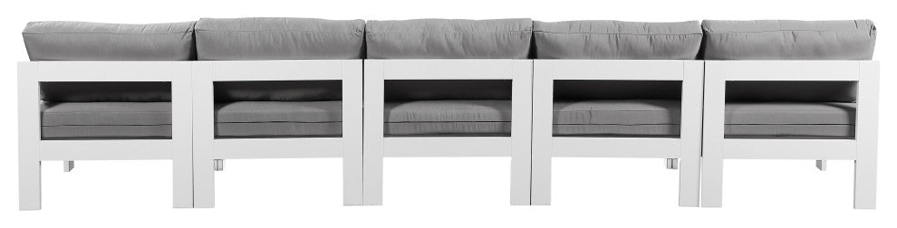 Nizuc Water Resistant Patio Modular Straight Sofa, Gray, 5-Piece: 5 Armless Chair, White Aluminum Frame