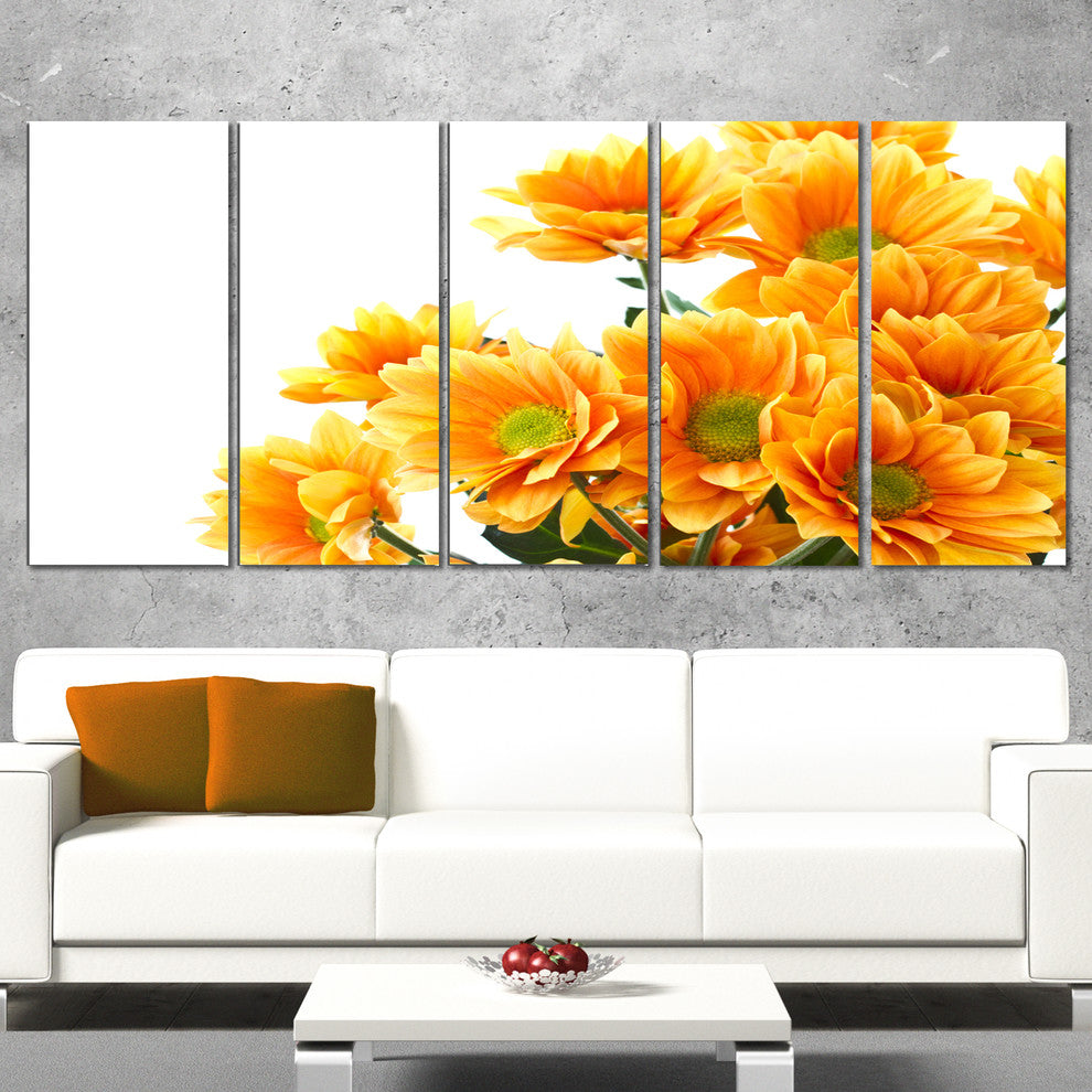 Orange Flowers Chrysanthemum, Floral Canvas Art Print, 60"x28", 5 Panels