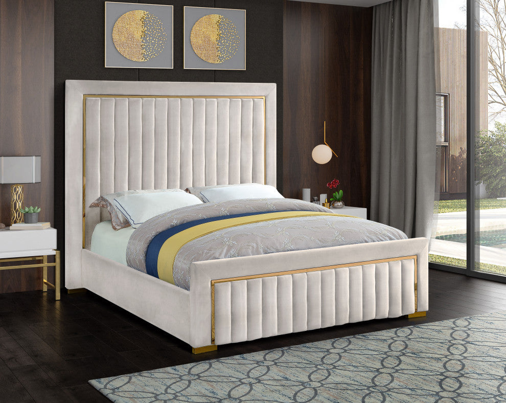 Dolce Velvet Upholstered Bed, Cream, King