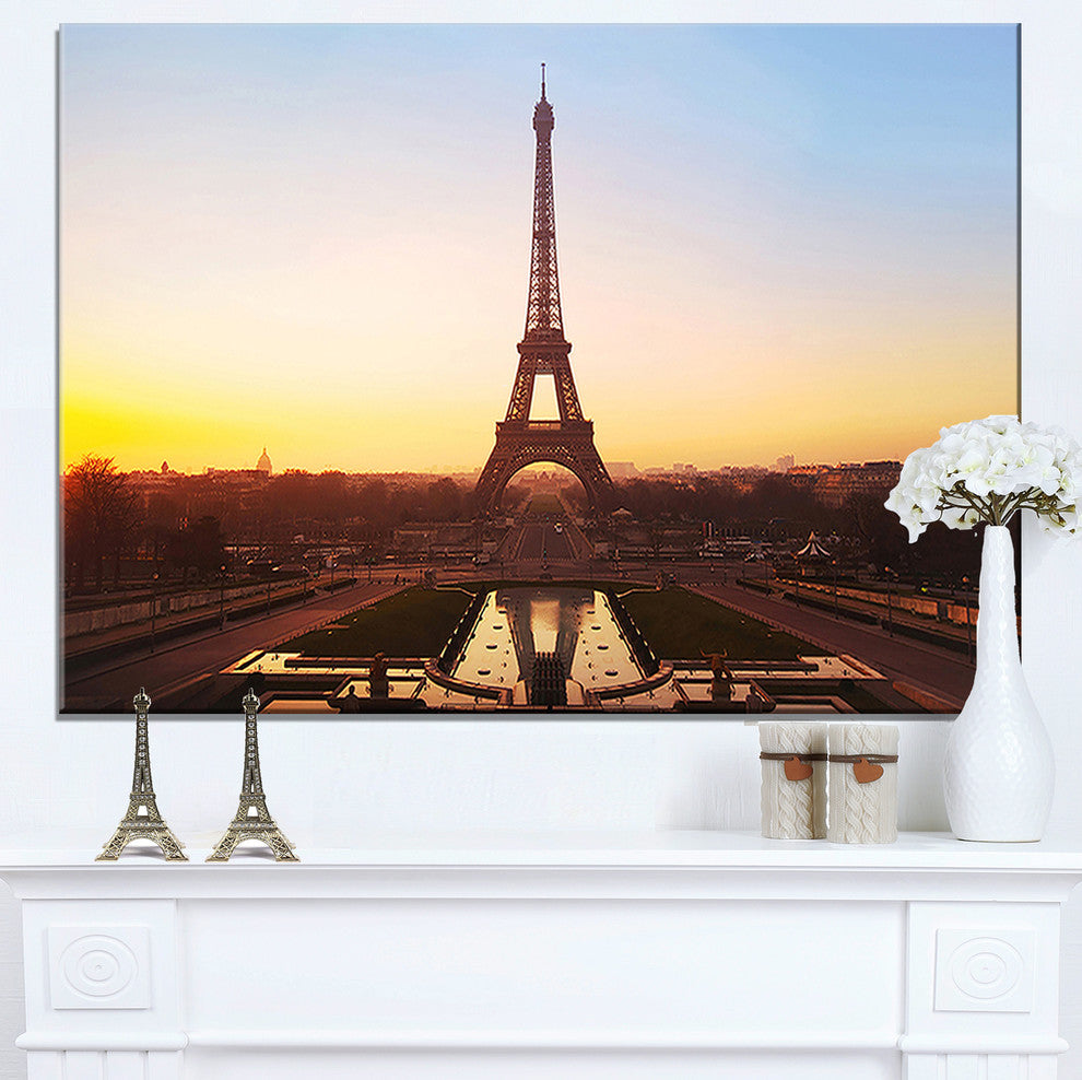 "Brown Silhouette of Paris Eiffel Tower" Cityscape Canvas Print32"x16"