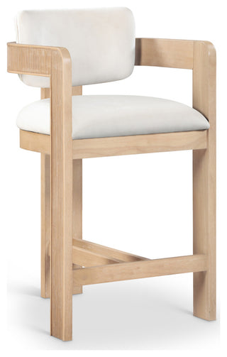 Sacha Upholstered Bar and Counter Stool, Cream, Velvet, Natural