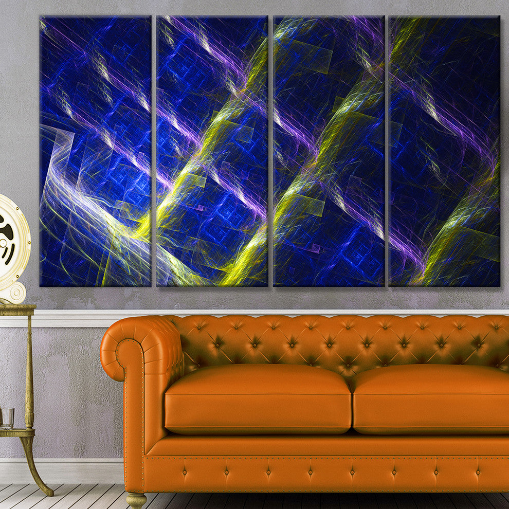 Dark Blue Fractal Grill, Abstract Art on Canvas, 48"x28", 4 Panels