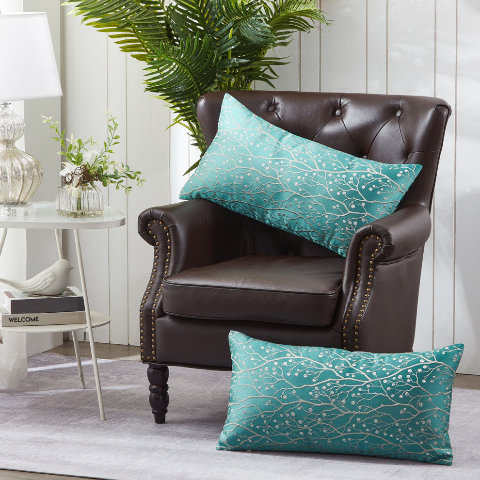 Branch Jacquard Lumber 2 Pieces Pillow Shell Set, Deep Teal