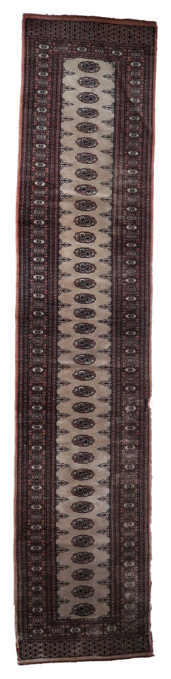 Handmade Vintage Uzbek Bukhara Runner 2.6'x12.2', 80cmx373cm 1960s