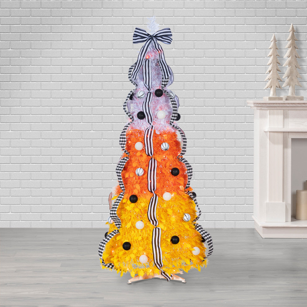 6' High Candy Corn Pop-Up Pre-Lit Halloween Tree With 100 Orange LED Lights