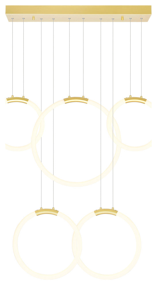 Hoops 5 Light LED Chandelier With Satin Gold Finish