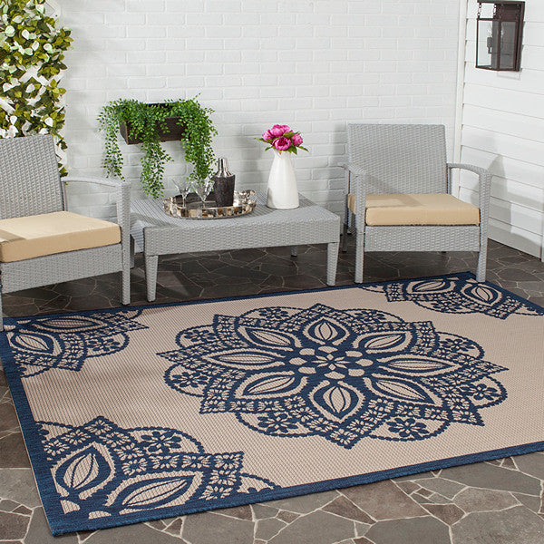Safavieh Courtyard Cy6139-258 Outdoor Rug, Beige/Navy, 5'3" X 7'7"