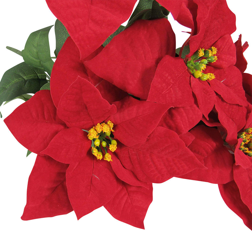 Set of 2 Red Artificial Poinsettia Christmas Flower Stems Bush Bouquet