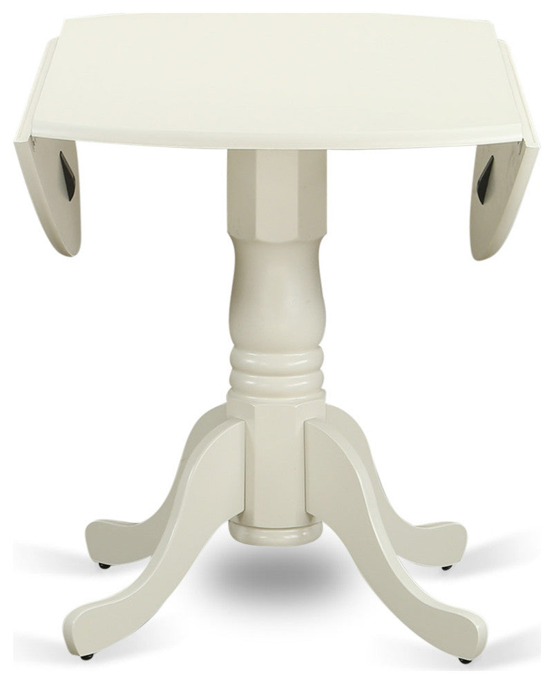 5Pc Dining Set, Round Dinette Table, Drop Leaves, Four Linen Seat Chairs, White