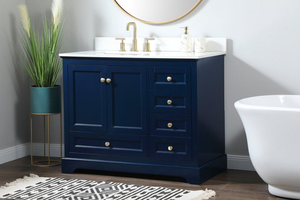 Elegant VF15542BL-BS 42"Single Bathroom Vanity, Blue With Backsplash