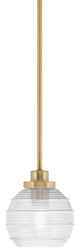 Odyssey Stem Hung Mini Pendant, New Age Brass Finish, 6" Clear Ribbed Glass