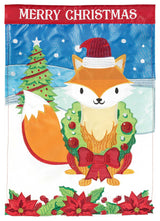 Merry Christmas Fox Flag, Polyester, Garden