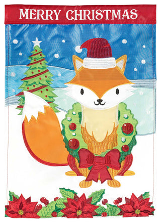Merry Christmas Fox Flag, Polyester, Garden