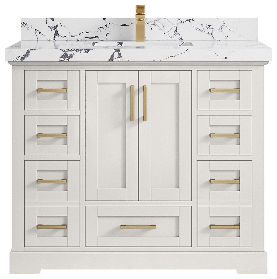 Boston 42" Single Sink Bath Vanity in Alabaster 2" Viola Night