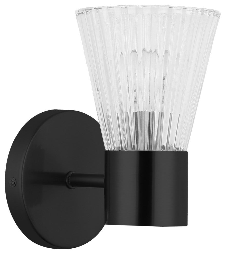 Vienna 1-Light Wall Sconce, Matte Black, Clear Ribbed Glass