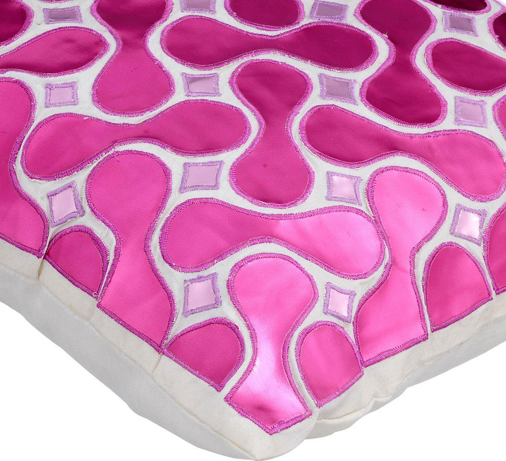 Pattern Bed Lounge Pillow Metallic Pink 20"x20" Leather, Techno Boogie