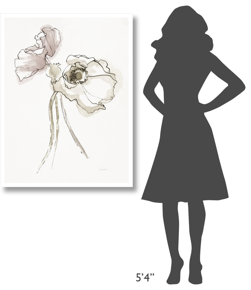 "Three Somniferums Poppies Neutral II" Paper Print by Shirley Novak, 32"x42"