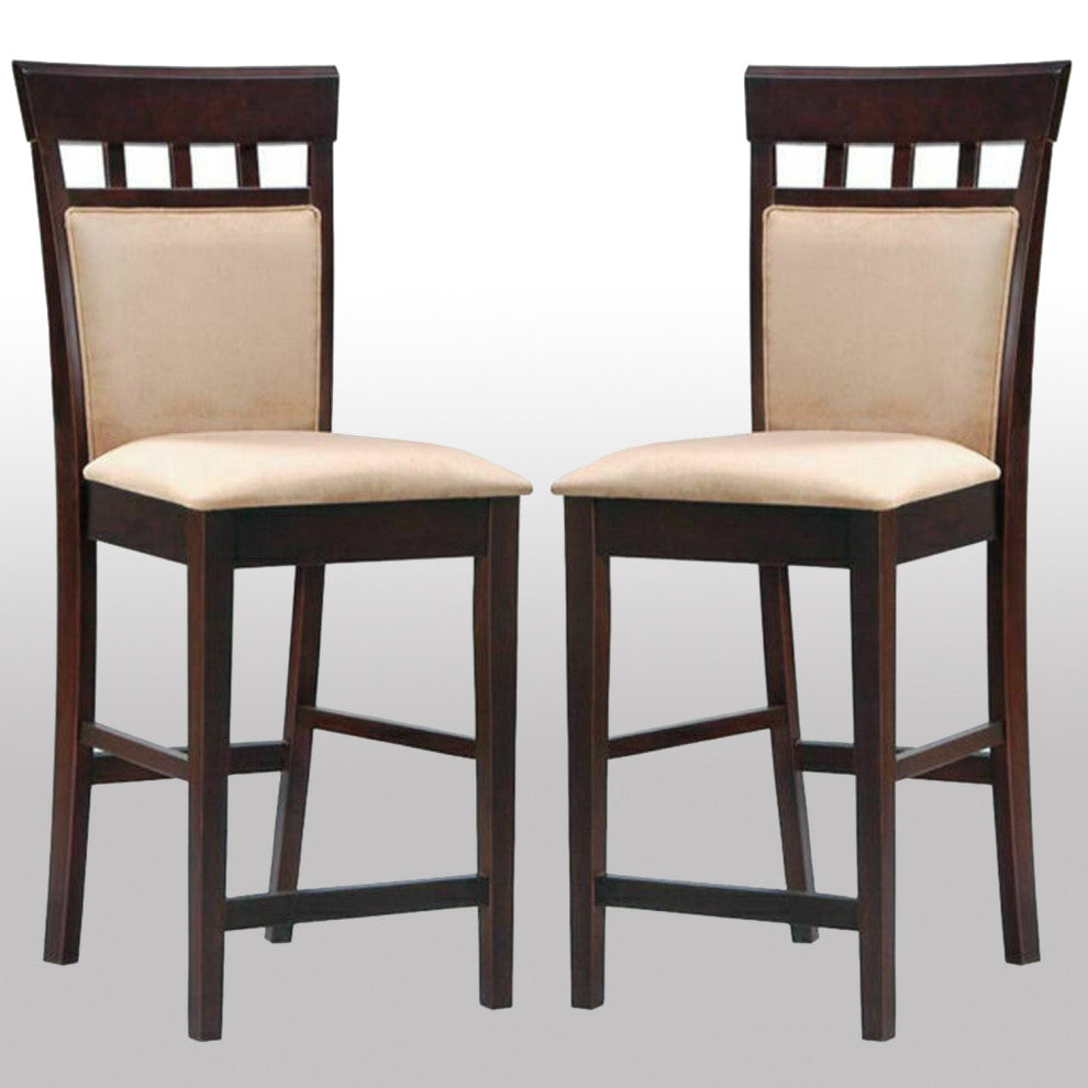 Set of 2 Counter Height Stools, Cappuccino And Tan